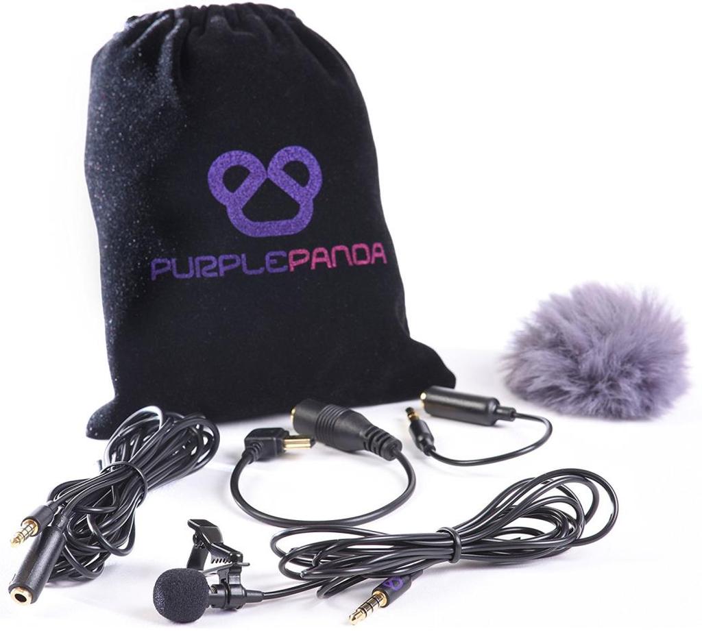Video filming accessories for your Smartphone: Purple Panda Lavalier Lapel Microphone Kit Clip-on Omnidirectional Condenser Lav Mic Gives you better speaking sound from someone you are interviewing.