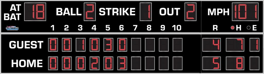 OUTDOOR SCOREBOARD 8341LS Baseball 10-Inning Line Score OVERALL DIMENSION INFORMATION DISPLAYED DIGITS INDICATORS CAPTIONS HORN CONSTRUCTION STANDARD COLORS (Custom Colors Available) 9 1/2 high x 32
