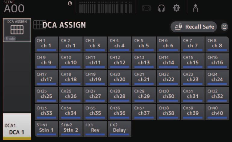 DCA ASSIGN screen Allows you to group channels together by assigning them to DCA groups.