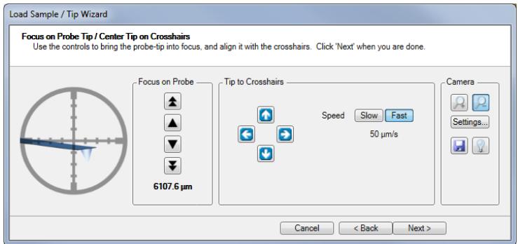 Use the Tip to Crosshairs controls to move the tip under the crosshairs.