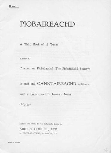 6 1961 7 1969 p [i], title; p [ii], preface; pp [iii]-iv, notes on canntaireachd; p [v], index, pp 77-105, tunes.