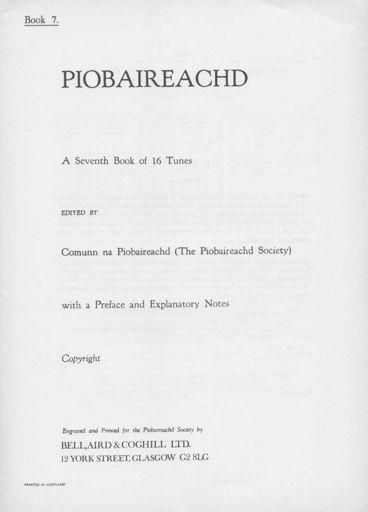 9 c1973 p [i], title; p [ii], preface; pp [iii] iv, notes on canntaireachd; p[v], index; pp 193-218, tunes (16). Roderick Cannon s Collection. Frans Buisman s Collection. Two copies.