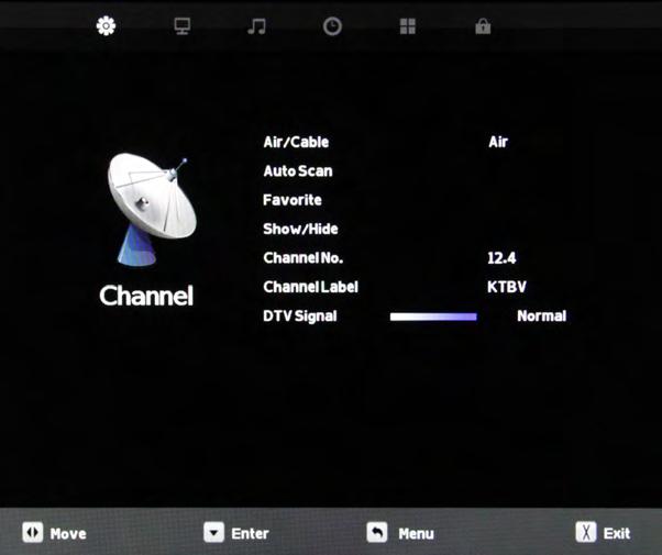 Adjusting On-Screen Displays Channel Menu 1. Press the qp buttons on the remote or CH+/CH- on the TV) to move the cursor to the item to be selected. 2.