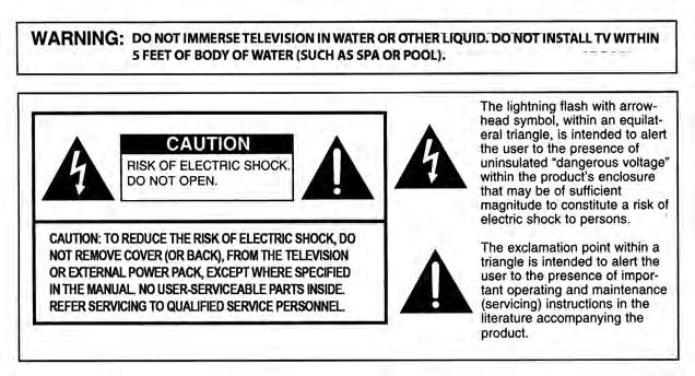 Important Safety Instructions Cleaning Instructions: See Care of SunBriteTV on page 36. Attachments: Do not use attachments not specifically recommended by the manufacturer.
