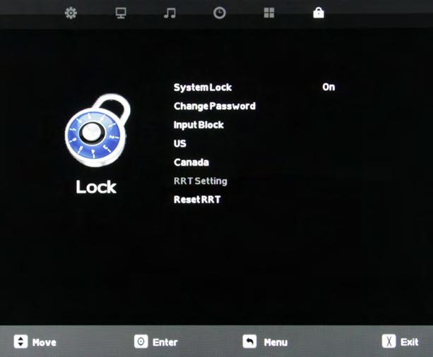 Adjusting On-Screen Displays Lock Menu / System Lock Function Using System Lock Once you are in System Lock mode, press the qp buttons to highlight the different