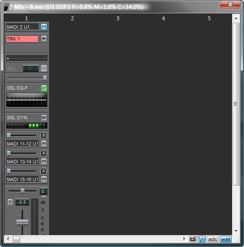 If you insert too many elements and the height of the strip cannot be fully displayed in the SSL Mixer window, a vertical scroll bar will appear. It is also possible to resize the window.