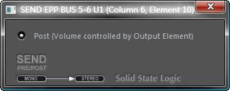 Double-clicking on a send element opens the following dialog box: Pre-fader sends (box unchecked) do not respond to changes made to output element settings, regardless of the output element s