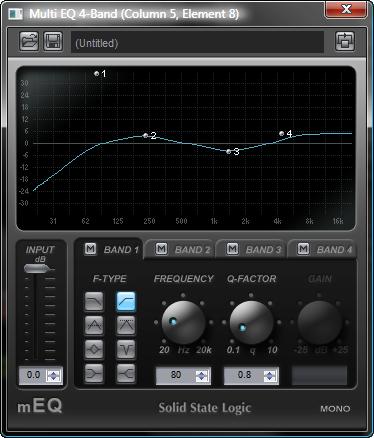 Multi EQ The multi EQ is a very flexible and DSP efficient Equaliser. Several variants of the multi EQ are available: 1- band, 2-band, 3-band, or 4-band, mono or stereo.