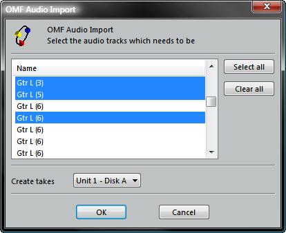 Locate and select the OMF Composition from which you want to import audio.