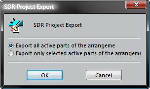 With the SDR Project Export option the current Arrangement or only the selected audio Parts can be exported to an SDR project (Mackie SDR/MDR/HDR24/96 format). Click OK.