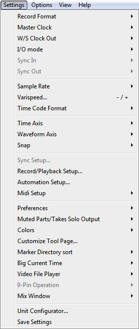 Settings Menu The Settings menu allows you to configure your Soundscape V6 system in the way you prefer to work, adapt to how your studio environment is set up and configure global parameters as well