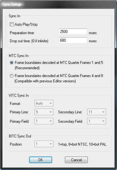 Sync Setup The Sync Setup window cannot be accessed if the system configuration does not include a Soundscape 32.