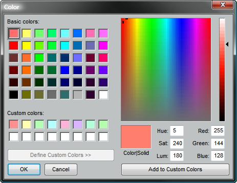 Colors Clicking on Colors, several submenus are displayed which can be used to access standard Windows colour palettes and customise the look of certain elements of Soundscape V6.