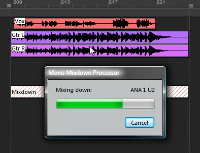Releasing the mouse button will initiate the mixdown.