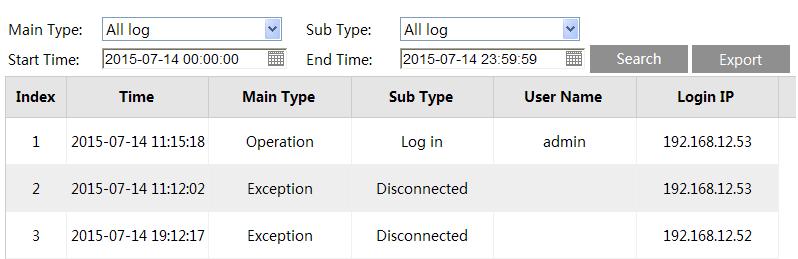 4.7.4 Operation Log To query and export log: 1. Go to Config Maintenance Operation Log. 2.