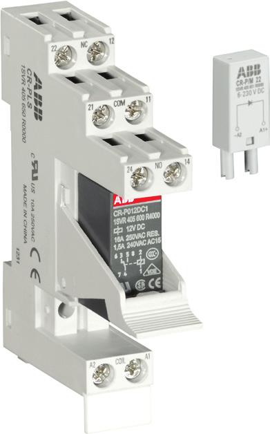 Pluggable function modules Reverse polarity protection/ Free wheeling diode LED indication RC elements Over protection 12 different coil s DC versions: 12 V, 24 V, 48 V, 60 V, 1 V, 12 V, 220 V AC
