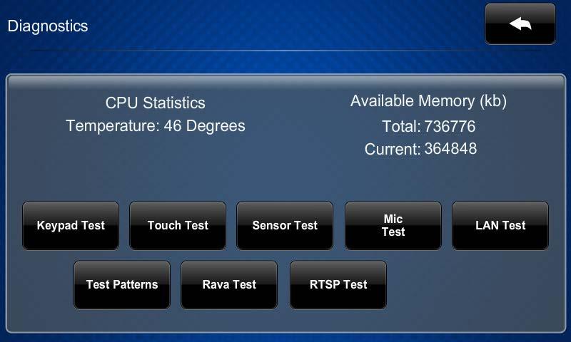 Diagnostics On the TSW-732 Setup screen, tap Diagnostics to display the Diagnostics screen.
