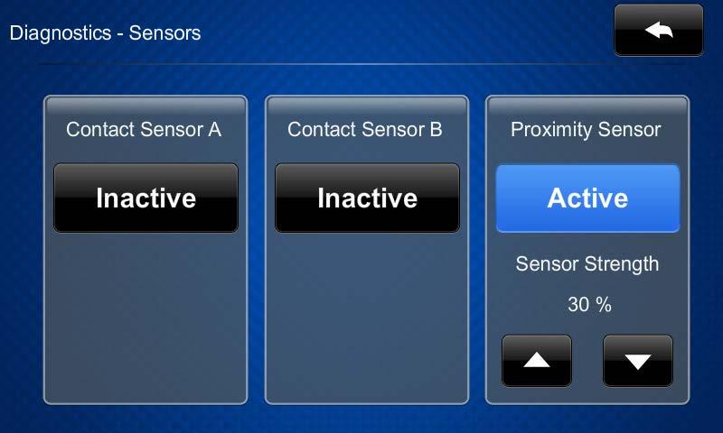 Sensor Test On the Diagnostics screen, tap Sensor Test to display the Diagnostics - Sensors screen.
