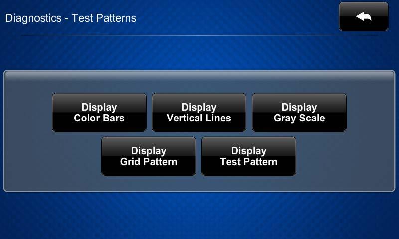 Test Patterns On the Diagnostics screen, tap Test Patterns to display the Diagnostics - Test Patterns screen.