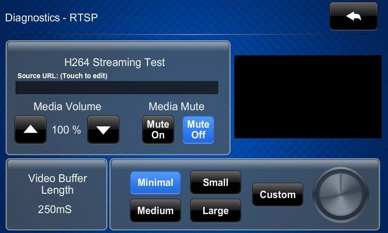 RTSP Test On the Diagnostics screen, tap RTSP Test to display the Diagnostics - RTSP screen.