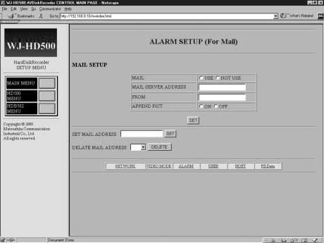 Alarm Notice Setup Clicking the [ALARM] button in the window, the ALARM SETUP window shown in the figure will appear on the display screen.