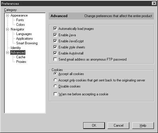 (2) In the Preferences dialog box, click Advanced, and then click Proxies.