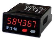 Electronic multifunction counters, LED display - 1/32 DIN 24x mm see note 1 Eaton Durant Catalogue Weight Type number kg/each Totalizer LED, 6 digits E5-024-E0402 0,08 Totalizer/tachometer/time meter