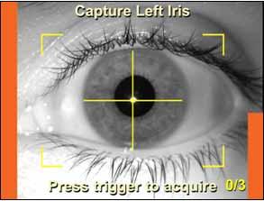 How to use the HIIDE Device Figure 18. Iris Capture Screen Showing Crosshairs a. b.