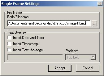Single Frames Used to record one frame only. Specify the path and filename for the recorded file.