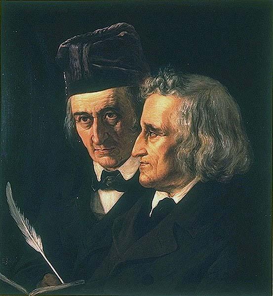 German Writers Jakob and Wilhelm Grimm, known as The Brothers Grimm popularized