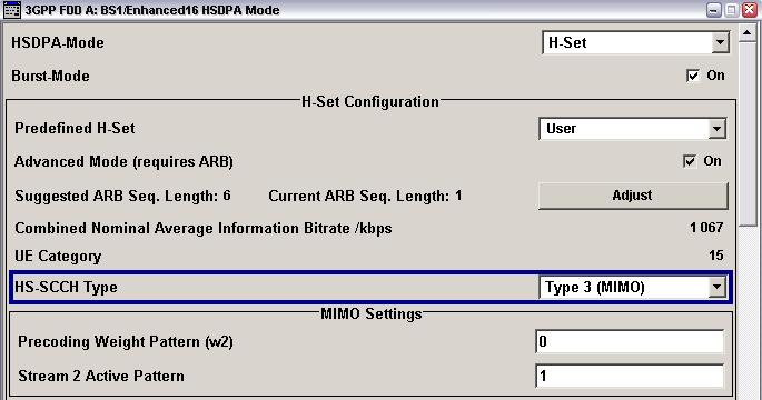 2x2 MIMO 2x2 MIMO with SMU MIMO channels with precoding and channel coding can be created by selecting Channel Type HS-SCCH and selecting HSDPA-Mode H-Set in the Enhanced HSDPA Settings menu (Fig.