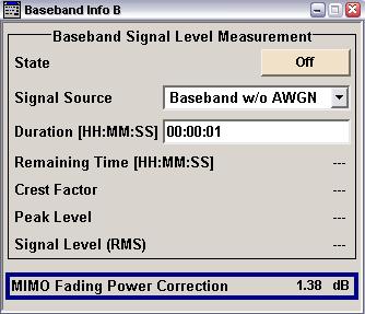 This power correction value can be looked up by clicking on the AWGN/IMP function block and selecting Info from the list. Fig. 29: I/Q Level Info option.