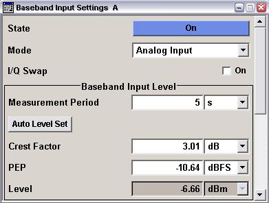 2x2 MIMO 2x2 MIMO with AMU & SMATE Fig. 41: Baseband Input Settings menu.