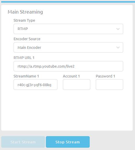 respective RTMP stream information. To start streaming, simply click the Start Stream button after the RTMP mode is configured.