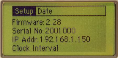 Text messages sent by the satellite uplink are displayed on this line. Pressing any button changes the screen to display the Settings and Date.