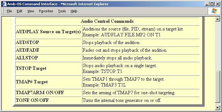 Audio Control Commands AUDPLAY Plays a program on a target.