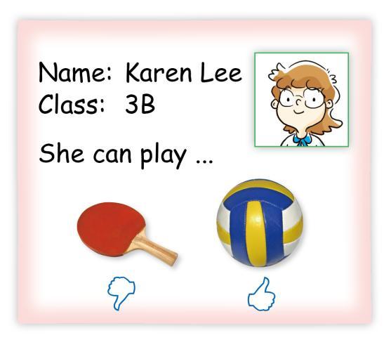 What sports can you play I can play badminton and volleyball Which sport are you good at I m good at badminton but I m not good at volleyball Amy is talking to Karen and