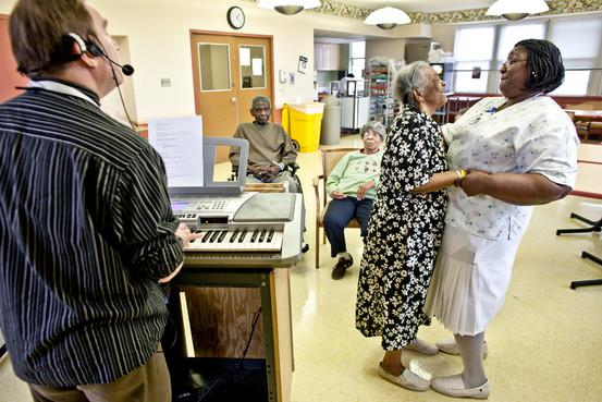 Bryan Derballa for The Wall Street Journal David Ramsey leads music sessions at Beth Abraham Services, meant to stimulate positive memories and physically engage dementia patients.