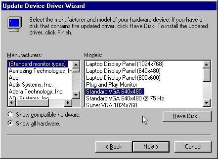 Figure 13 - Windows 98 Update Wizard (Win 95 Change Display Type) showing how to change display type.