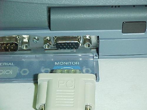 Figure 5 - The image above shows a close up of the VGA connector at the rear of a computer. The Pocket Scan Converter 2000 VGA connector is positions for plugging into the computer VGA connector.