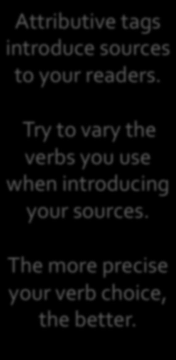 Try to vary the verbs you use when introducing your sources.