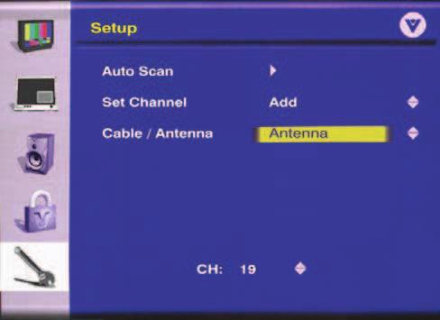 b. Press the MENU button on the remote control to open the OSD menu. The Image Settings Menu will be displayed. c. Press the button on the remote control once to highlight the Setup menu. d. Press the and buttons to highlight the TV Menu sub-menu.