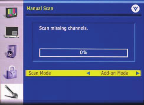 Manual Scan If you feel that not all of the available digital TV channels were found with Auto Scan, then selecting this option enables the TV to scan again to try to find any missing channels.