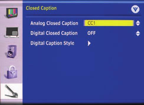 Closed Caption Allows you to read the voice content of television programs. Press the MENU button on the remote and press the button the Setup menu is displayed.