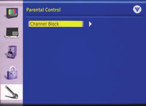 3.4.1 Parental Controls for DTV Press the MENU button on the remote and press the button until the Setup menu is displayed. Press the OK button. Press the Control option.