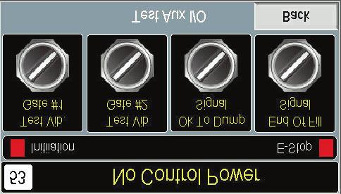 Press BACK and TEST AUX I/O to allow inputs and outputs of the control