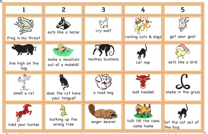 PART II Animal Idioms in exercises support material for classroom activities I.