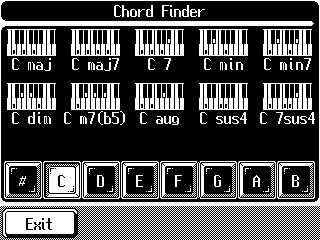 Chapter 2 Using Automatic Accompaniment Displaying the Chord Fingering On Screen (Chord Finder) Whenever you are not sure how a certain chord is fingered, you can have the notes comprising the chord