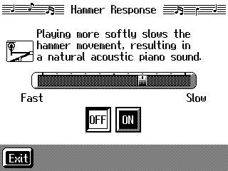 Chapter 8 Various Settings Changing How Rapidly Sounds Are Expressed According to the Force Used to Play the Keys (Hammer Response) You can adjust the timing with which sounds are produced according