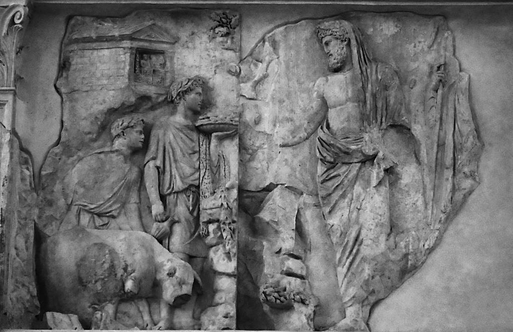 2 SECTION ONE: AUGUSTUS Answer ONE of the following three questions. EITHER 1 Study the image below, and answer the questions which follow: A panel of relief sculpture from the Ara Pacis Augustae.